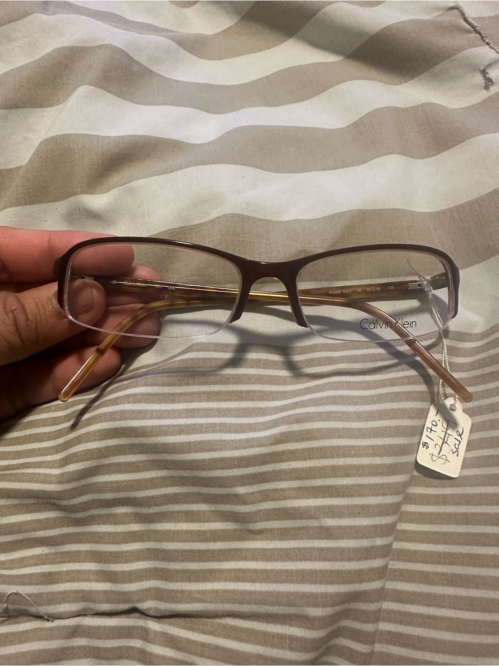 Calvin Klein Brown and Tan Rectangular Eyeglasses
